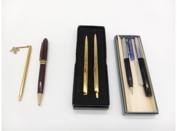 Vintage Papermate Pen Set, Sheafers Vintage Fountain Pen Set, Sharp Int'l Pen, & Gold Plated Ball Pen