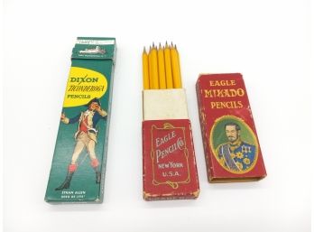 Vintage Dixon Ticonderoga Pencils & Eagle Mikado Pencil Box