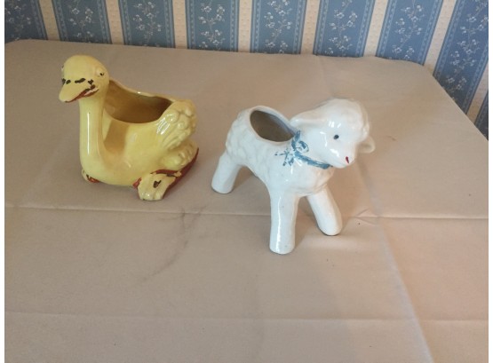 1940's Brushed 190 Duck Planter, 1940's Sheep Planter- Aurora, IN