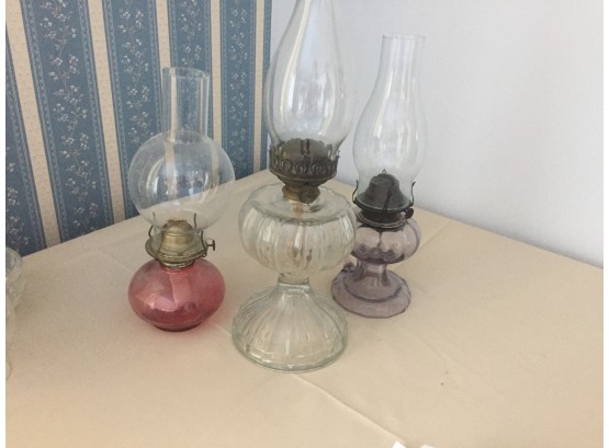 3 Vintage Lanterns, 1 Lavender, 1 Rose, 1 Clear Base  - Aurora, IN
