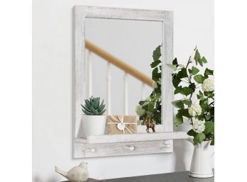 Rustic Wall Mirror With Shelf And Hooks