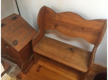 Folk Art Wooden Child's Bench And Onyun And Tater Bin- Lawrenceburg, IN Pick Up