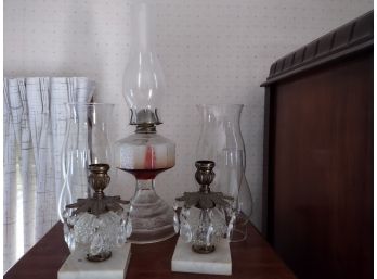 Antique Kerosene Lamp And Globes