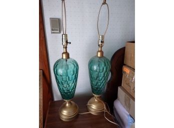 Vintage Pair Of Glass Lamps, Shades Included, 31 1/2' Tall