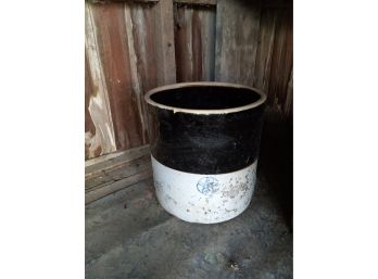 Vintage Brown And White #6 Crock With Star Stamp