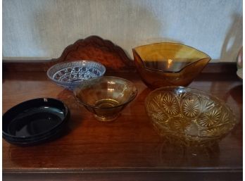 Vintage Assorted Glass, Amber And Blue