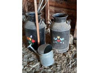 Vintage Milk Cans And Watering Can
