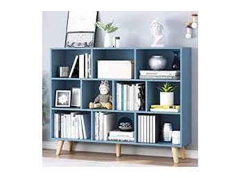 IOTXY Wooden Open Shelf Bookcase 3 Tier, 10 Cubes Bright Blue