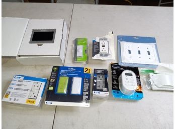 Assortment Of Outlets, Light Switches, Covers, Timers, & A Honeywell Thermostat