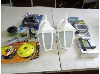 Assortment Of Outdoor Lowes Supplies - 2 Porch Lights, B-hyve Hose Timer, Weed Trimmer Material & More