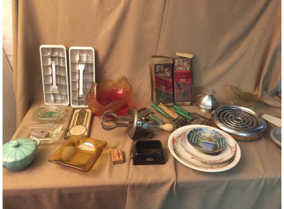 Vintage Green-wooden Handled Kitchen Gadgets, Ice Cube Trays, Advertising Items And More