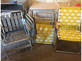 3 Yellow Retro Lawn Chairs In Amazing Condition, 2 Wooden Slated Chairs