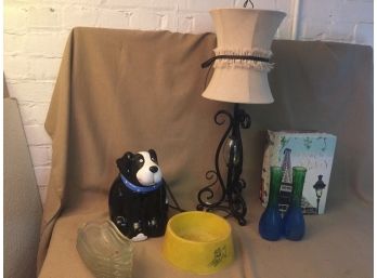 Old And New- Vintage Dog Dish, Newer Dog Cookie Jar And More