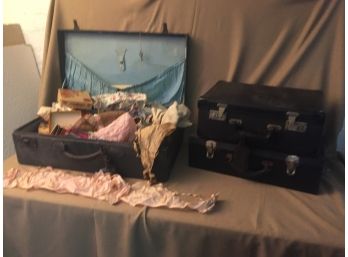 2 Vintage Suitcases With Vintage Bras And Linens