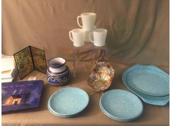 Vintage Dish Assortment, Fire King D Handle, Melmac Dishes, Earthy Goods Tera Cotta Pottery, Seriglass