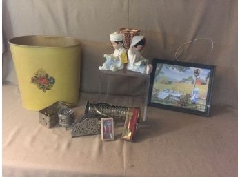 Oriental Assortment And More, Book Ends, Garbage Can, Vase..