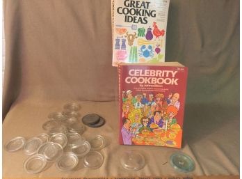 Vintage Ball Jar Lids Glass & Metal, Celebrity Cook Book