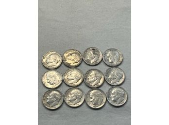 Another Lot Of 12 - 1960s US Dimes (90 Silver)