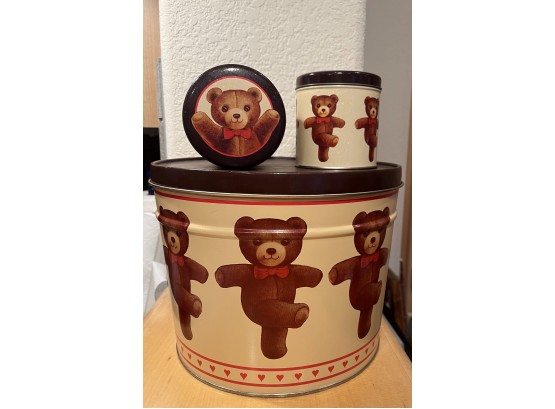 3 Tin Cannisters With Dancing Bear Design