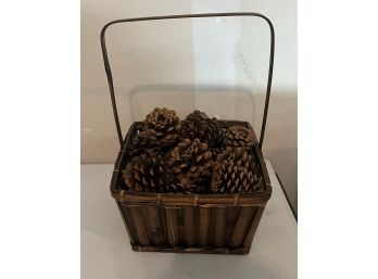 Decorative Wicker Basket Filled With Pine Cones
