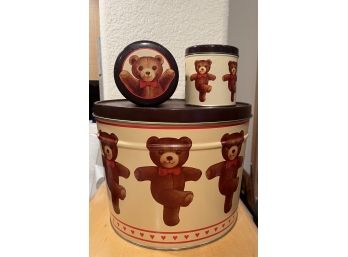 3 Tin Cannisters With Dancing Bear Design