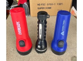 Lot Of 3 Flashlights In Red Bag