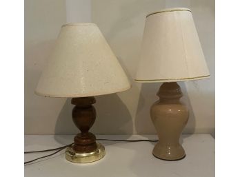 Lot Of 2 Small Table Lamps (1 Wooden - 1 Ceramic)