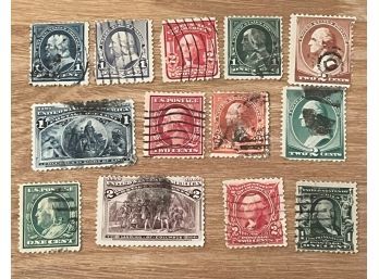 RARE Early 1900's - Lot Of 13 - One And Two Cent Stamps Includes 1909 Ben Franklin