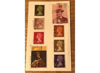 Card With 8 United Kingdom Stamps (1973 Postmark)