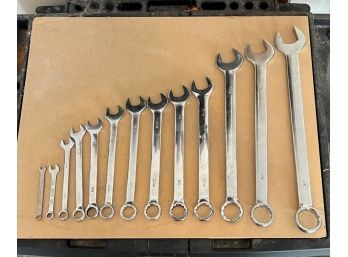 Lot Of 13 Various Sized Wrenches In Storage Tote