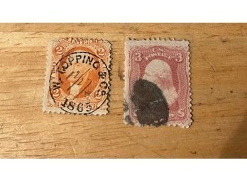 1865 Washington Orange Two Cent & 1862 Washington General Issue  Civil War Era Stamps