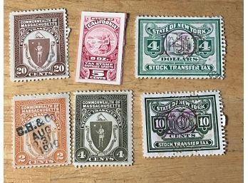 Collection Of 6 State Revenue Stamps From 1910's