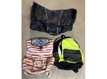 2 Backpacks & Colorful Sports Bag