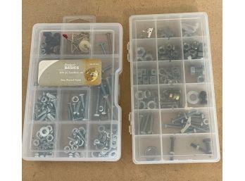 Two Small Plastic Storage Containers For Nuts/Bolts/Washers (Contents Included)