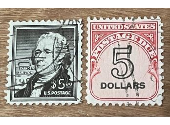 1956 & 1959 Denomination $5 Postage Stamps - Alexander Hamilton