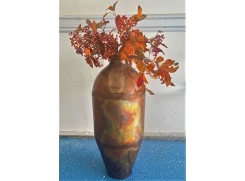 Large Metal Vase With Faux Flowers