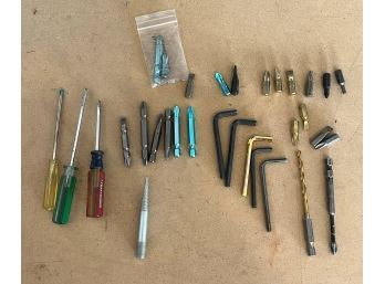 30 Piece Lot Of Screwdrivers, Bits, Drill Bits, Allen Wrench
