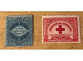 Two Scarce 19th Century Match And Medicine Stamps