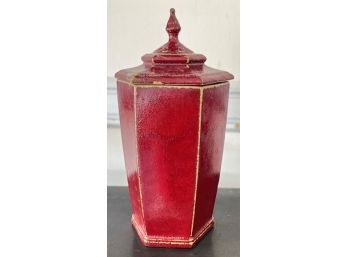Decorative Red Jar Vase With Lid (Tip Is Broken And Needs Repair)