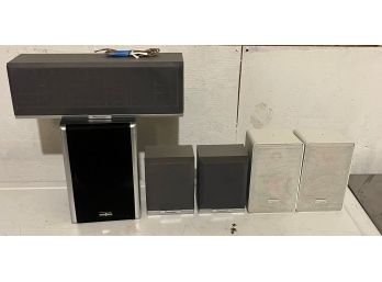 Set Of 5 Speakers With Wires/ Brackets - Well Kept And Stored