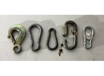 Lot Of 5 Metal Carabiners And Hook