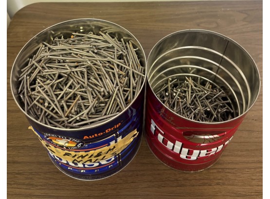 Two Tins Filled With Finish Nails