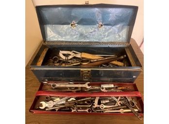 Over 60 Tools In Vintage Metal Tool Box