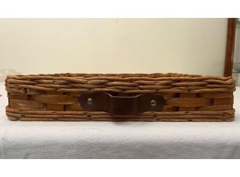 Hard Bottomed Wicker Tray With Leather Handles