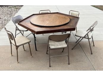 Custom Built Portable Wooden Poker Table And 6 Vintage Chairs
