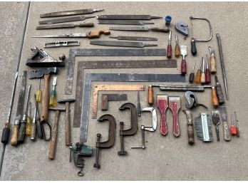 Huge Lot Of Over 60 Woodworking Tools In Custom Made Wooden Tool Box Caddy