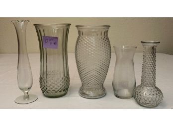 Lot Of 5 Clear Glass Vases
