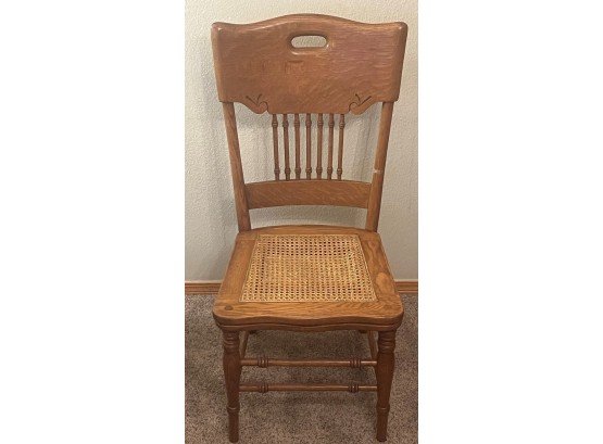 Vintage Wood Chair With Wicker Seat