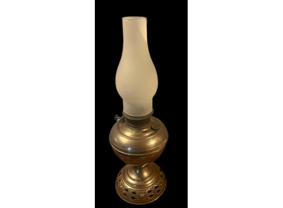 Vintage Metal Oil Lamp - Frosted Glass