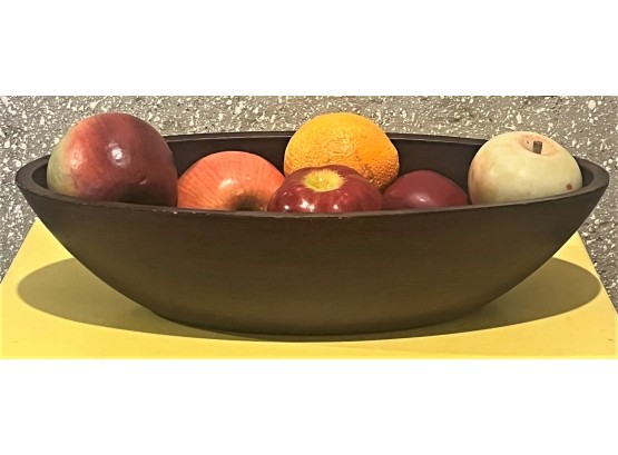 Faux Fruit In Wood Bowl